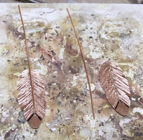 Judy Larson's Copper Feather Earrings - , Metalwork, Butane Torch, Soldering, Solder, copper feather earrings